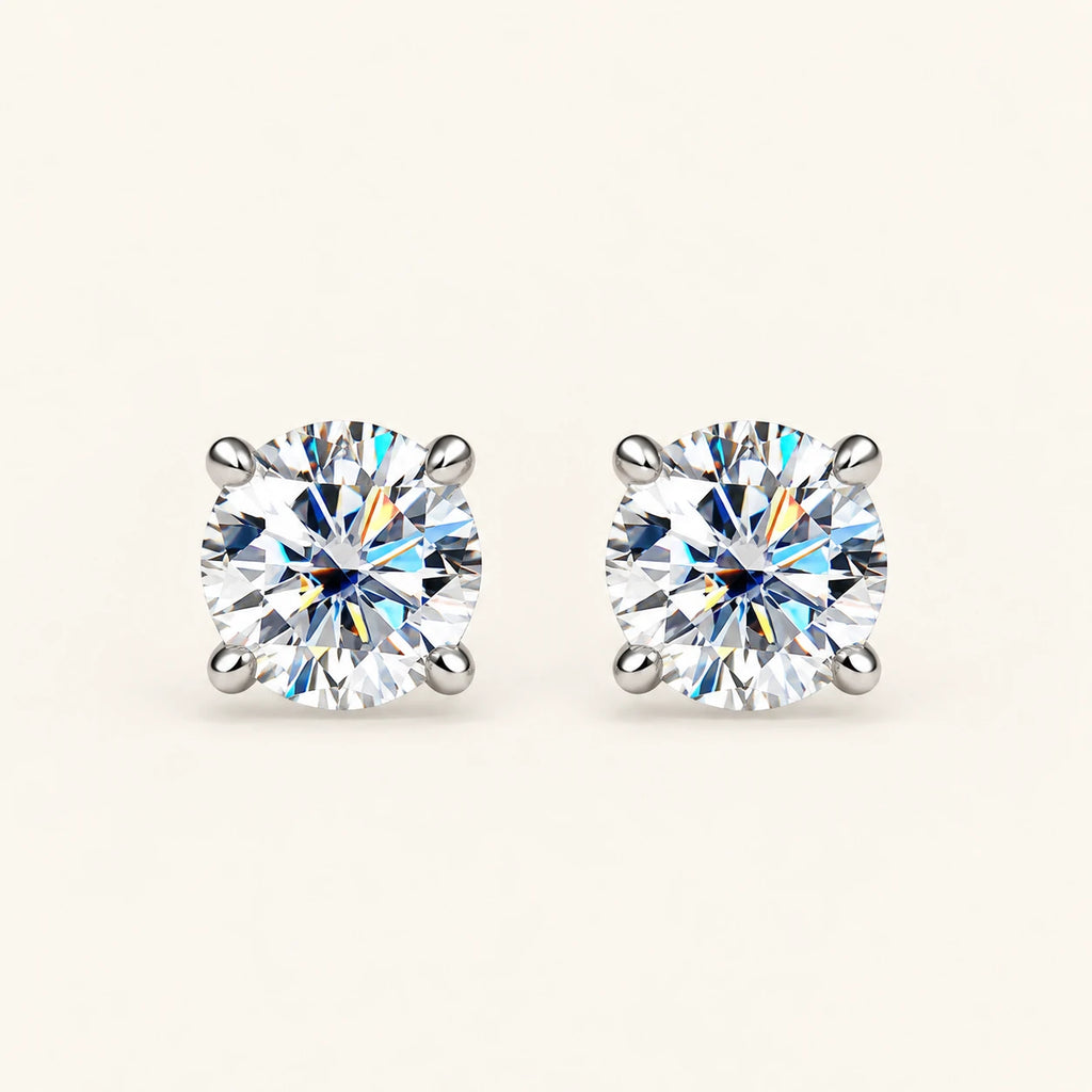 Valletro Round Moissanite Stud Earrings, silver color, main product view