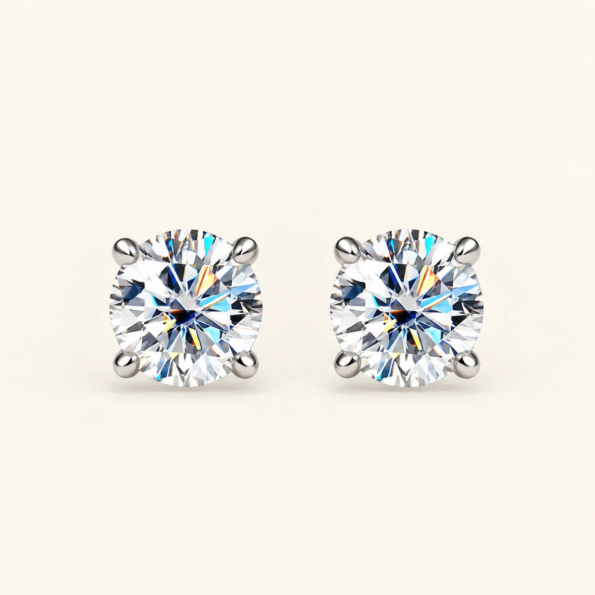 Valletro Round Moissanite Stud Earrings, silver color, main product view