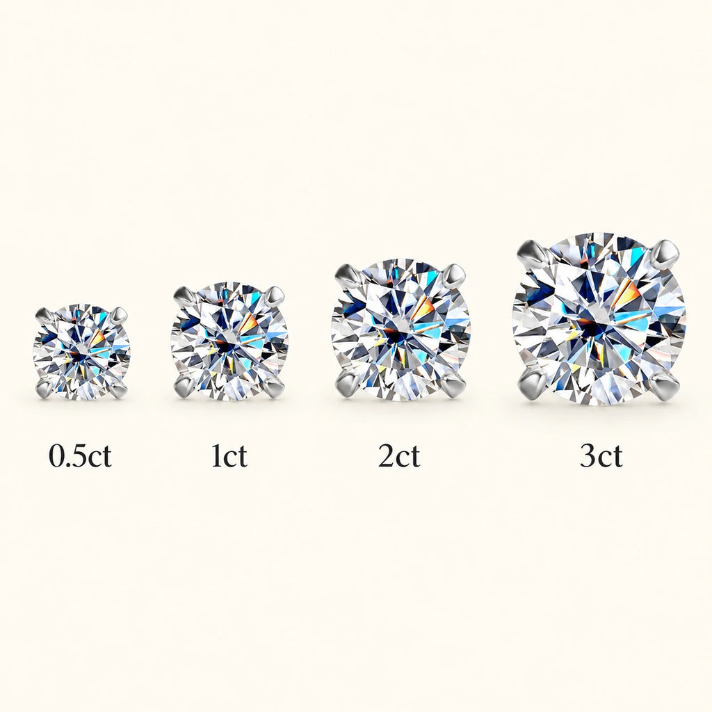 Valletro Round Moissanite Stud Earrings, silver color, view 10