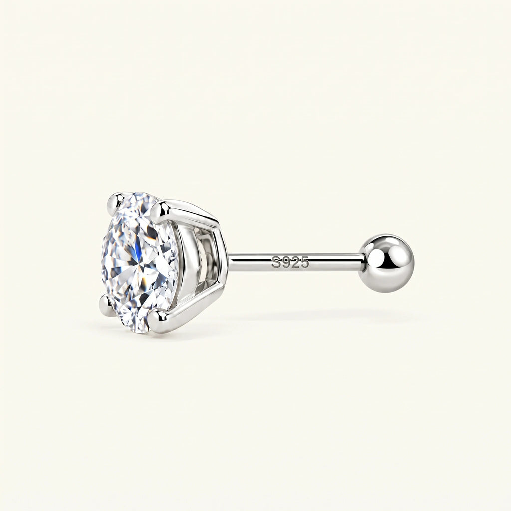 Valletro Round Moissanite Stud Earrings, silver color, view 3