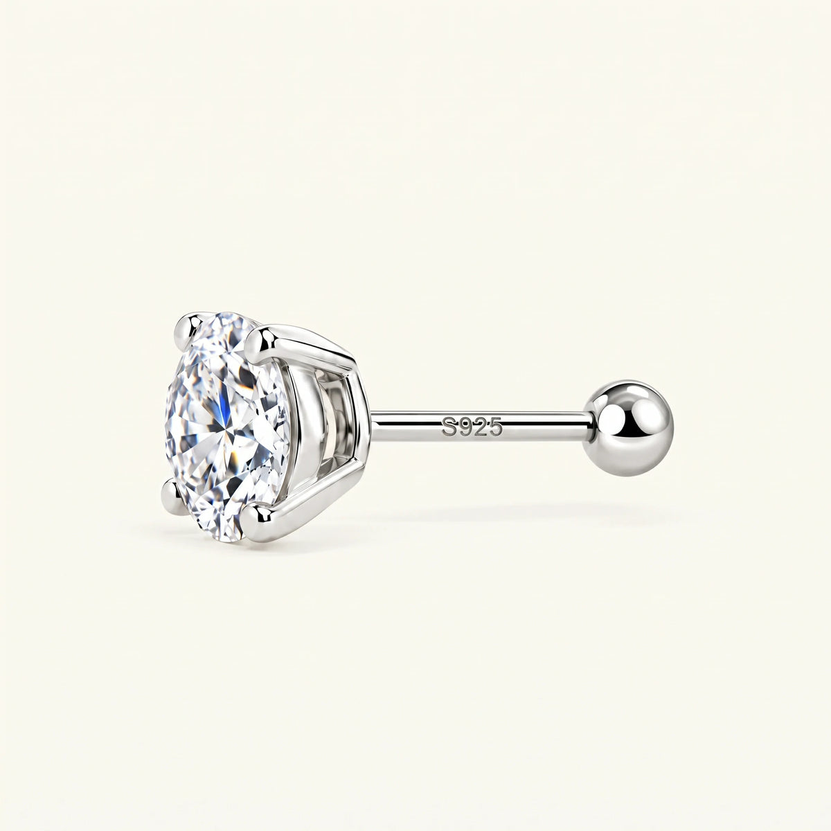 Valletro Round Moissanite Stud Earrings, silver color, view 3