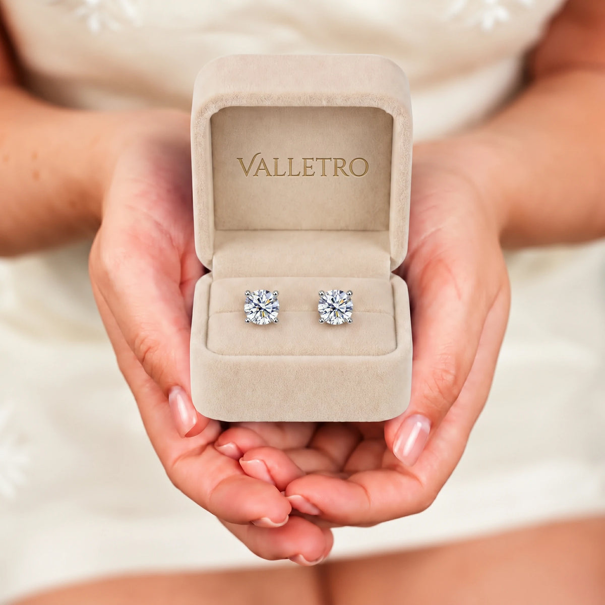 Valletro Round Moissanite Stud Earrings, silver color, view 4