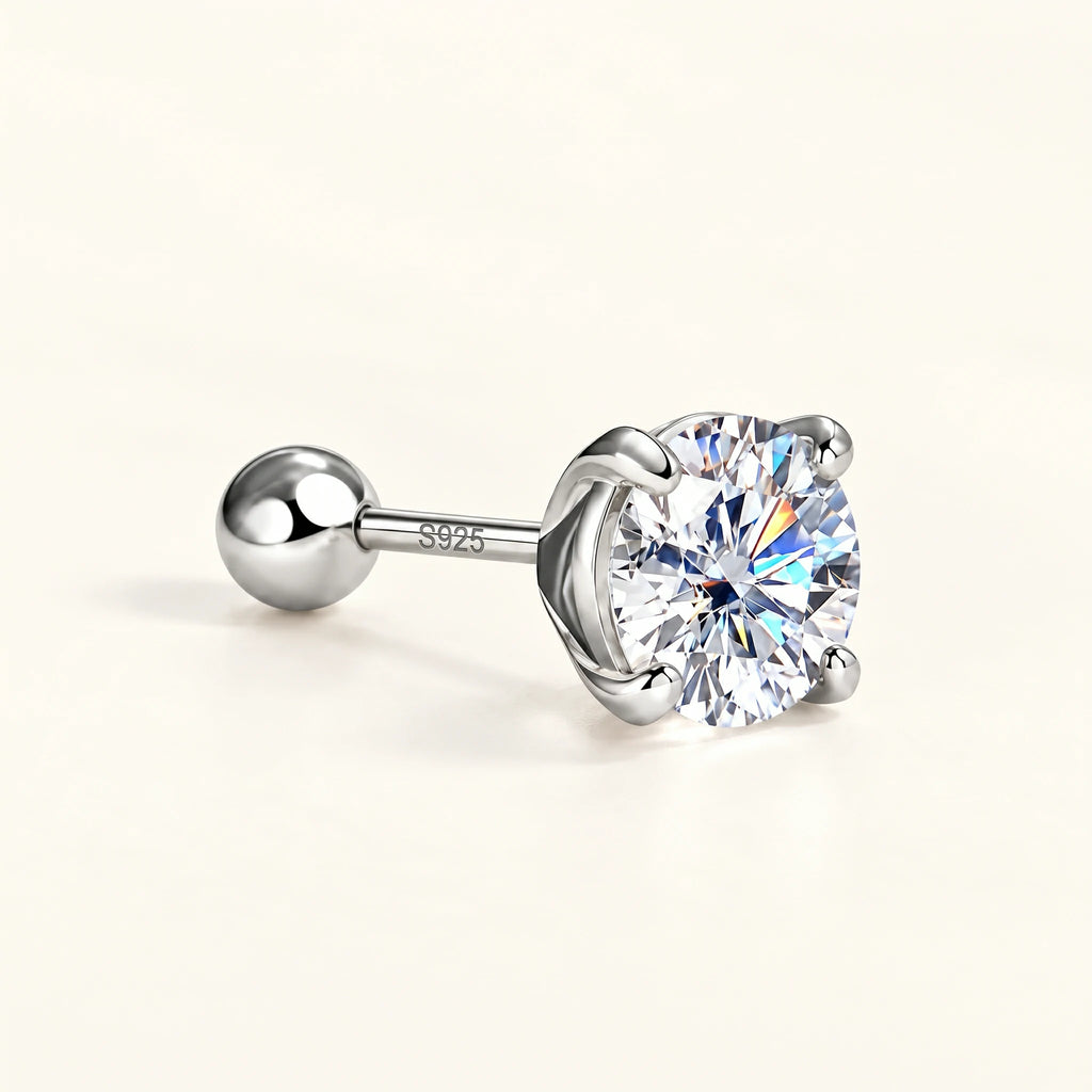 Valletro Round Moissanite Stud Earrings, silver color, view 5