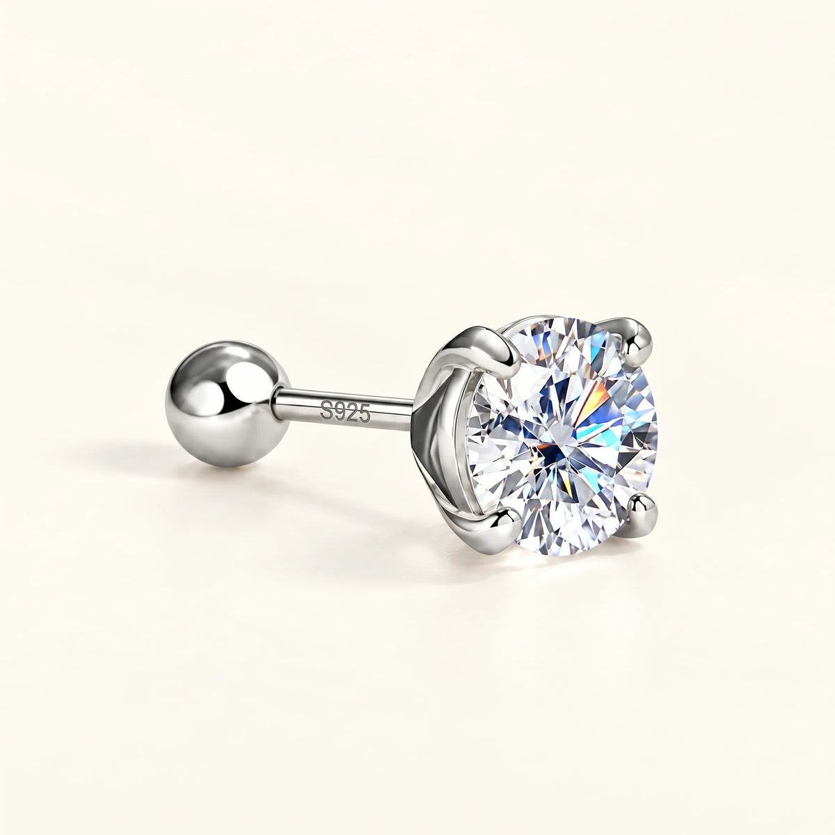 Valletro Round Moissanite Stud Earrings, silver color, view 5