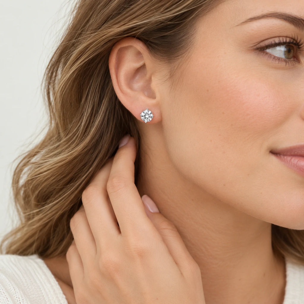 Valletro Round Moissanite Stud Earrings, silver color, view 6