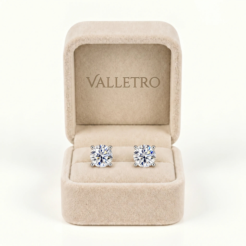 Valletro Round Moissanite Stud Earrings, silver color, view 7