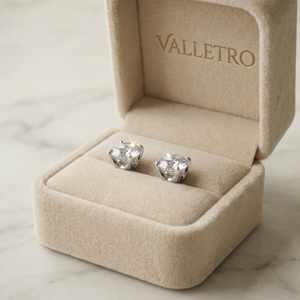 Valletro Round Moissanite Stud Earrings, silver color, view 8