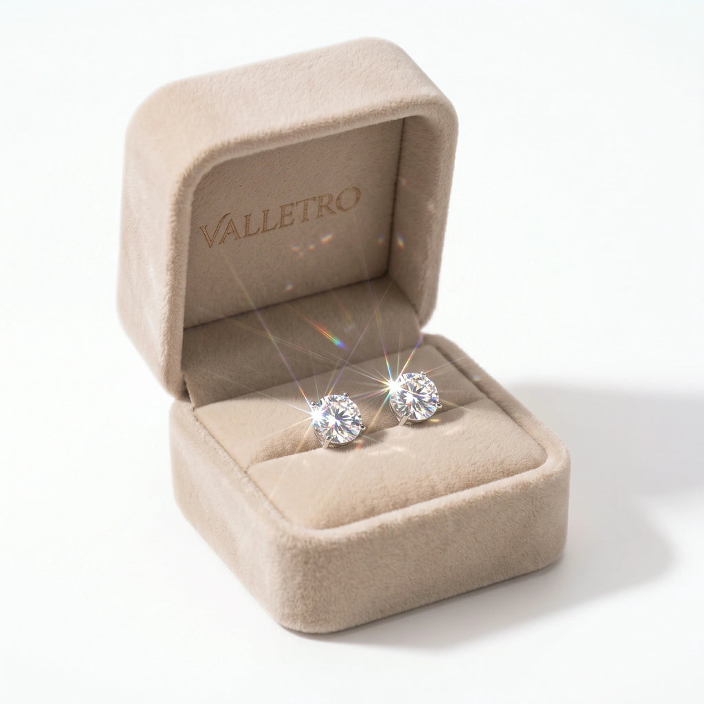 Valletro Round Moissanite Stud Earrings, silver color, view 9