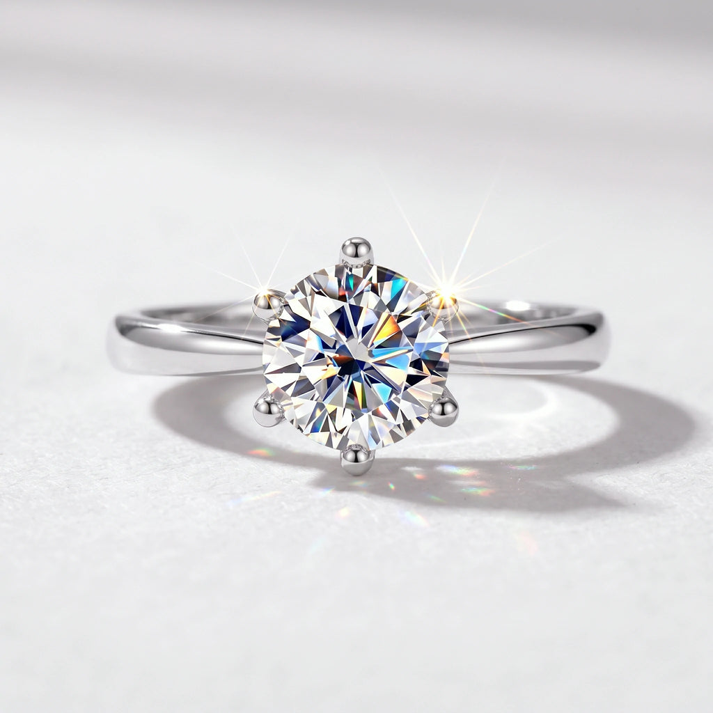 Valletro Classic Moissanite Solitaire Ring, silver color, main product view