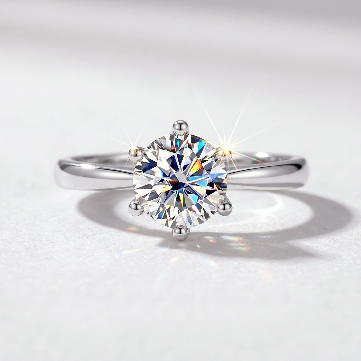 Valletro Classic Moissanite Solitaire Ring, silver color, main product view