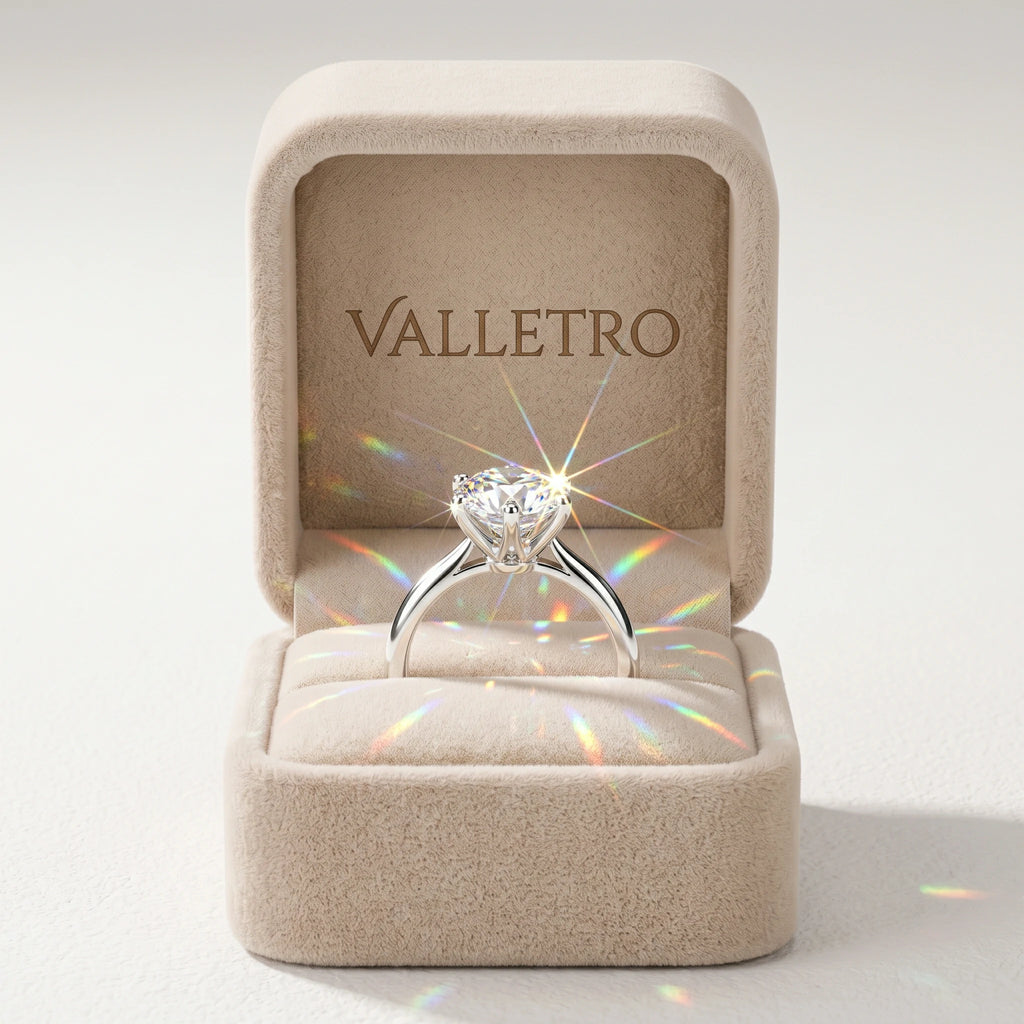 Valletro Classic Moissanite Solitaire Ring, silver color, view 3