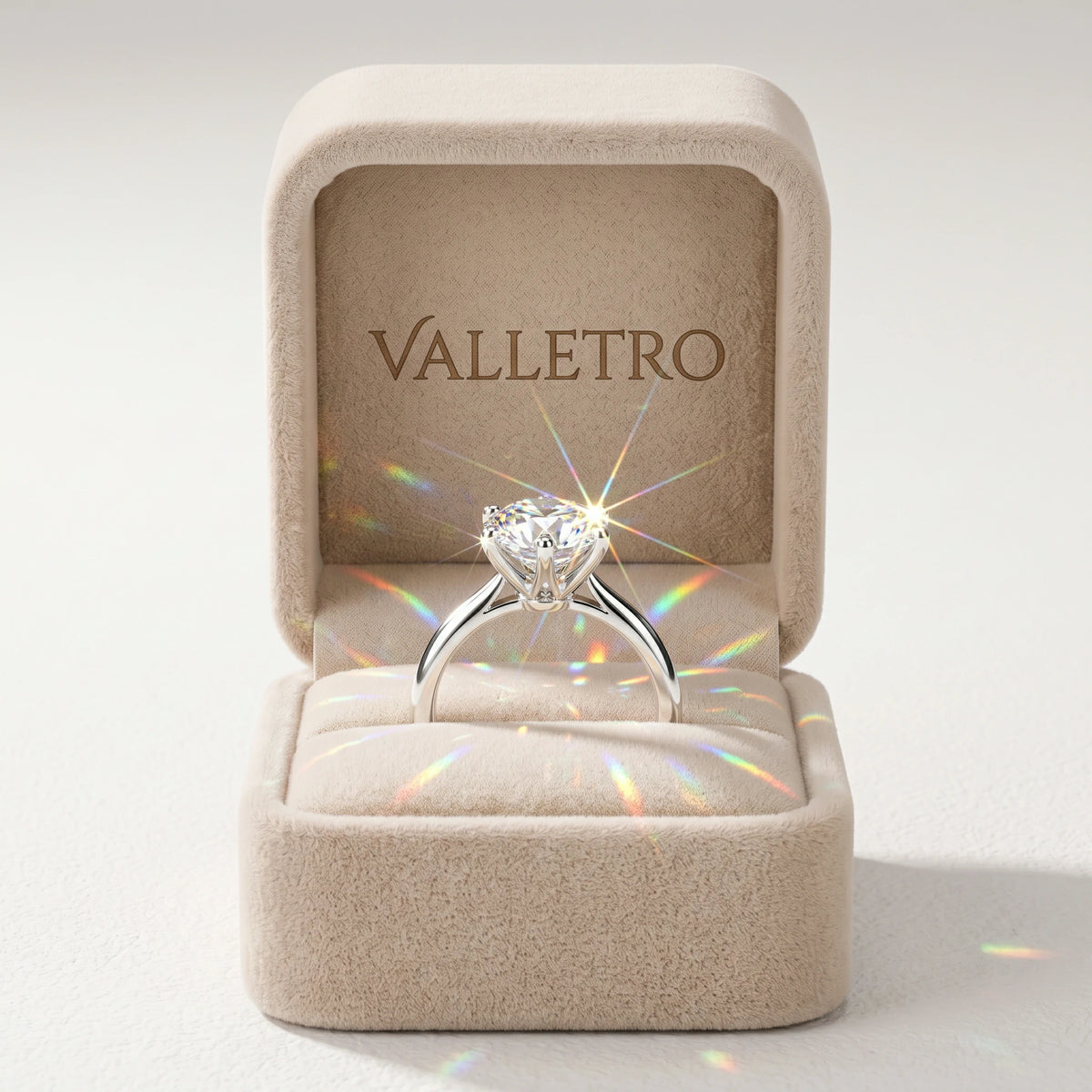 Valletro Classic Moissanite Solitaire Ring, silver color, view 3