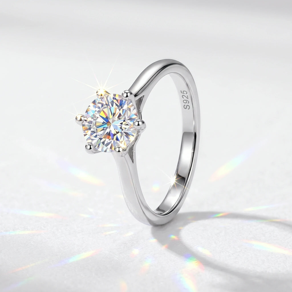 Valletro Classic Moissanite Solitaire Ring, silver color, view 4