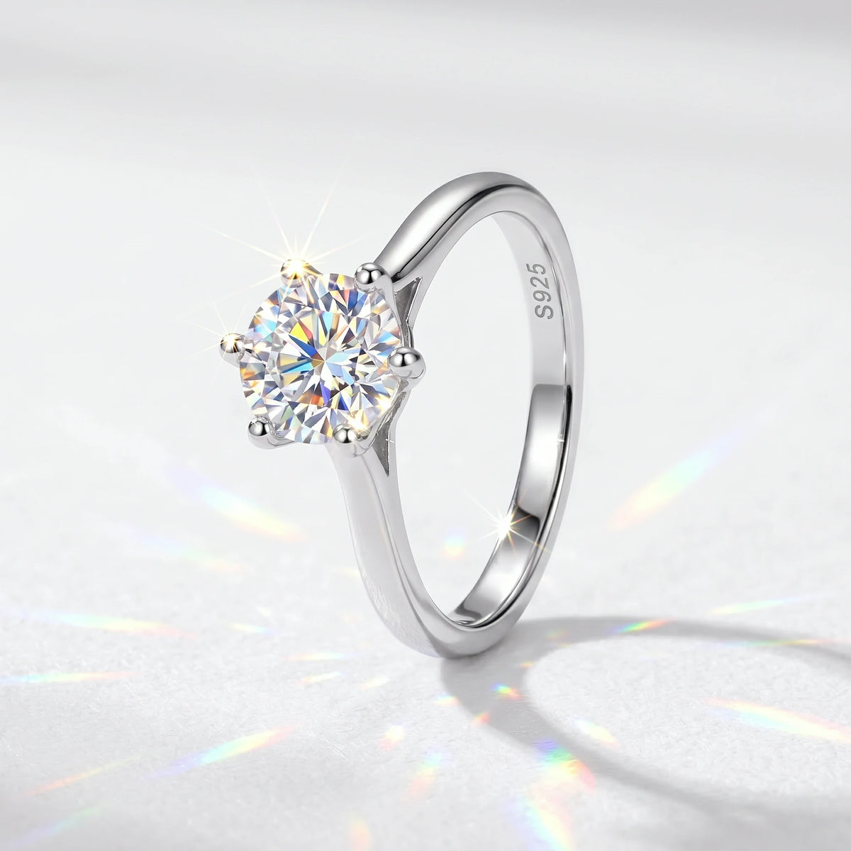 Valletro Classic Moissanite Solitaire Ring, silver color, view 4