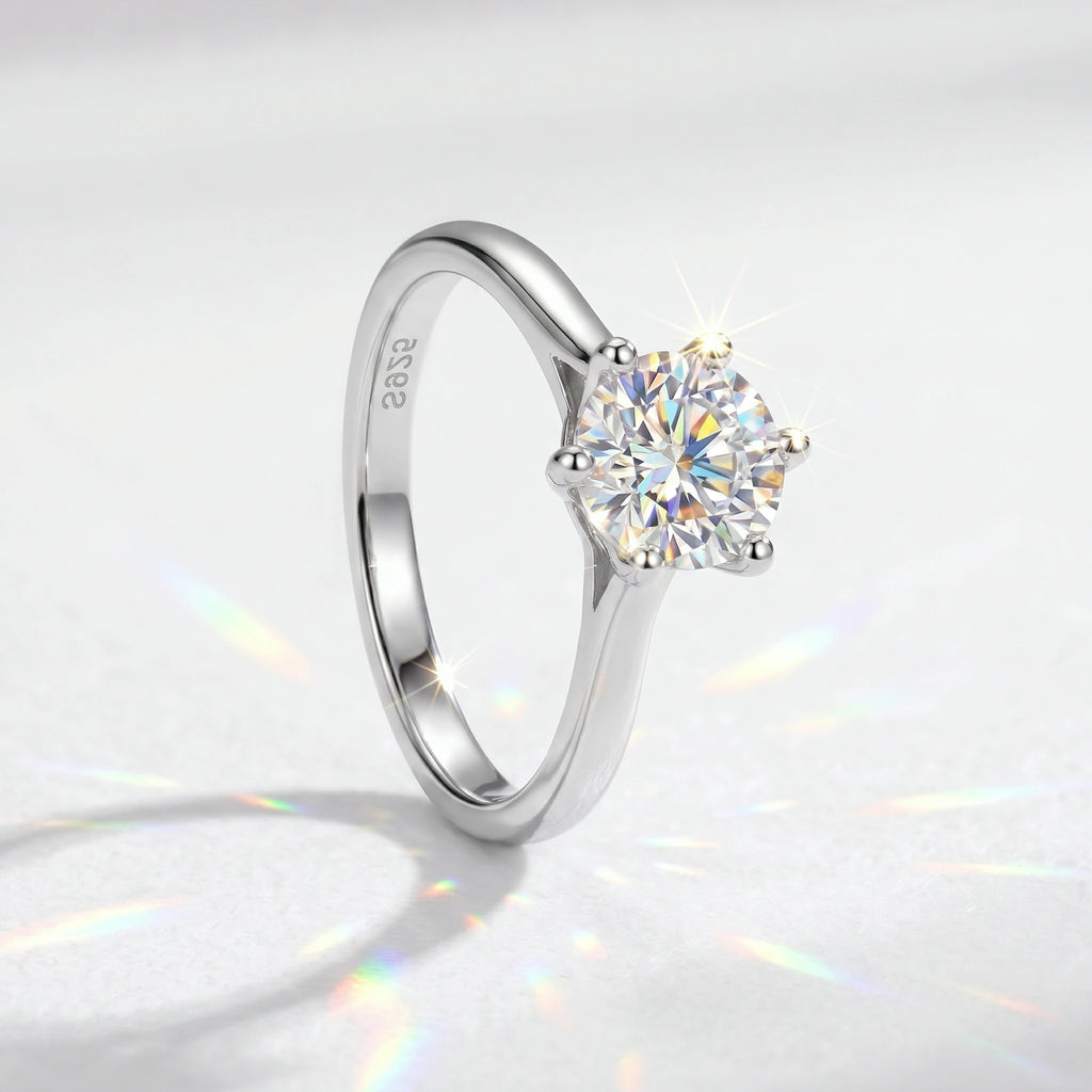 Valletro Classic Moissanite Solitaire Ring, silver color, view 6