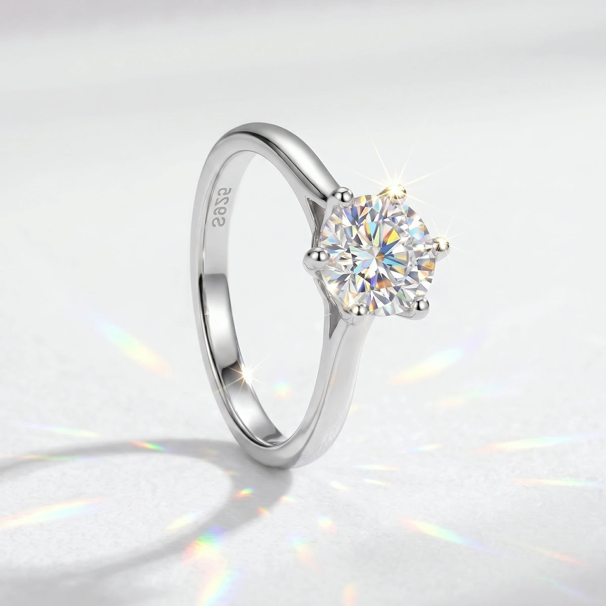 Valletro Classic Moissanite Solitaire Ring, silver color, view 6