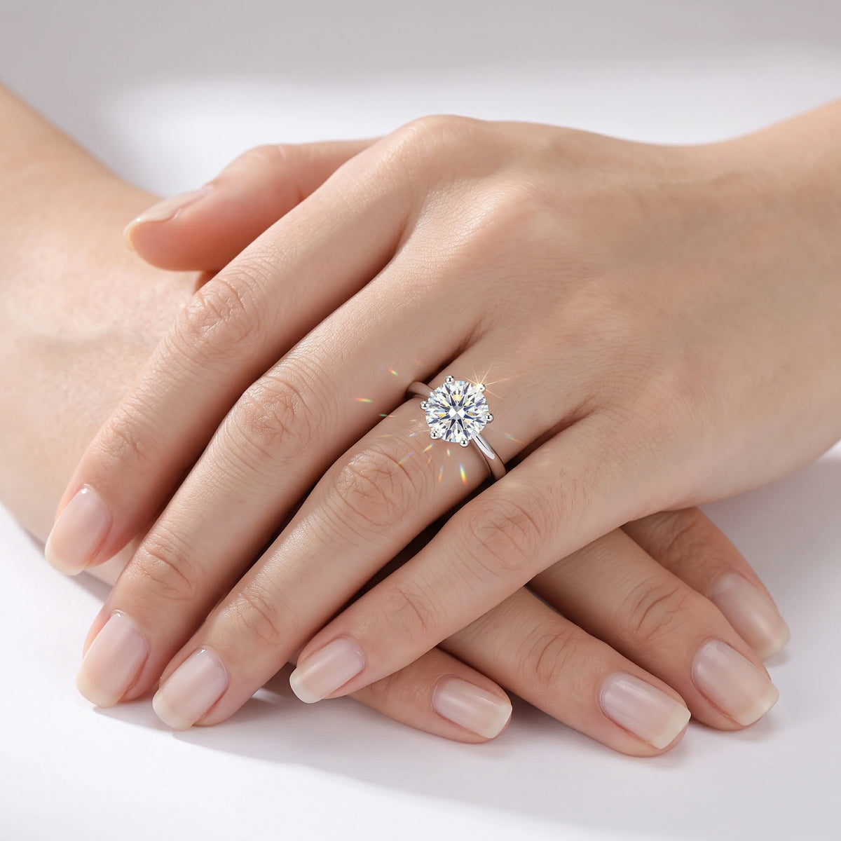 Valletro Classic Moissanite Solitaire Ring, silver color, view 7