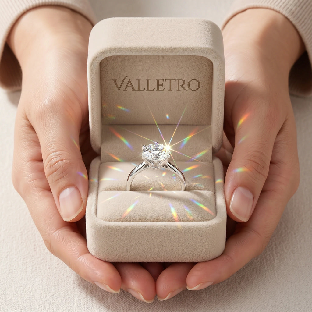 Valletro Classic Moissanite Solitaire Ring, silver color, view 8