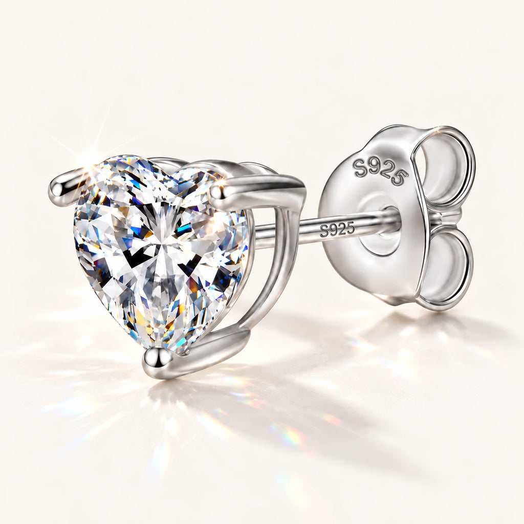 Heart Moissanite Stud Earrings — detail view 3