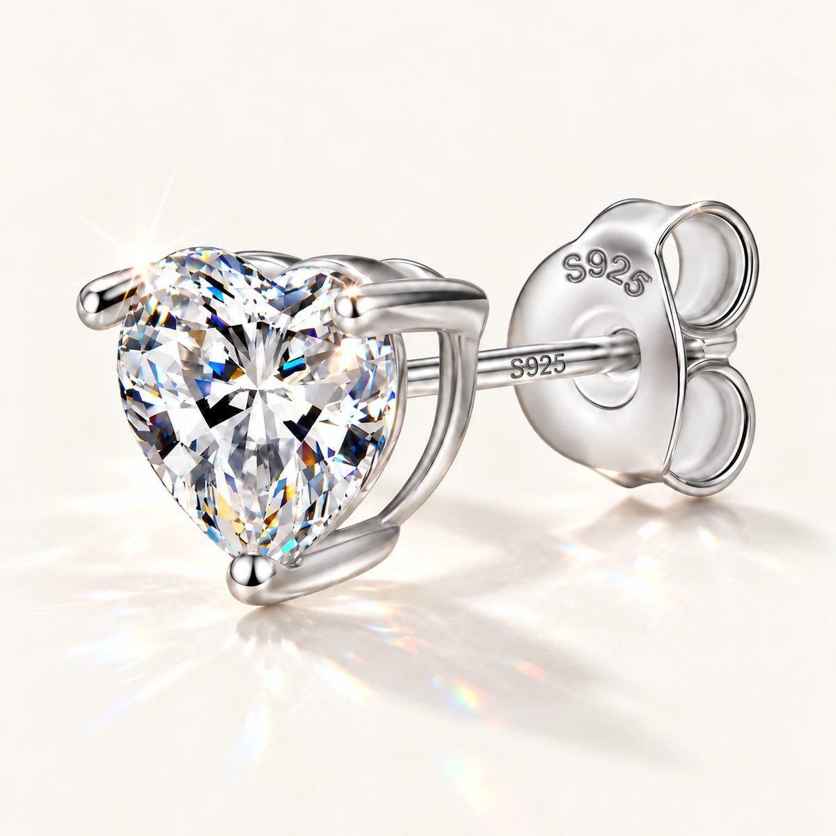 Heart Moissanite Stud Earrings — detail view 3
