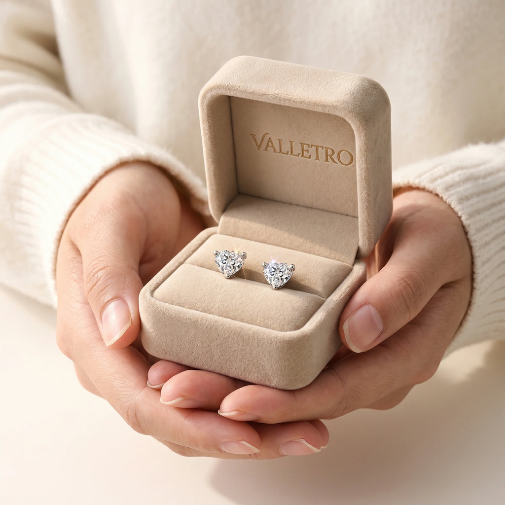 Heart Moissanite Stud Earrings — detail view 4