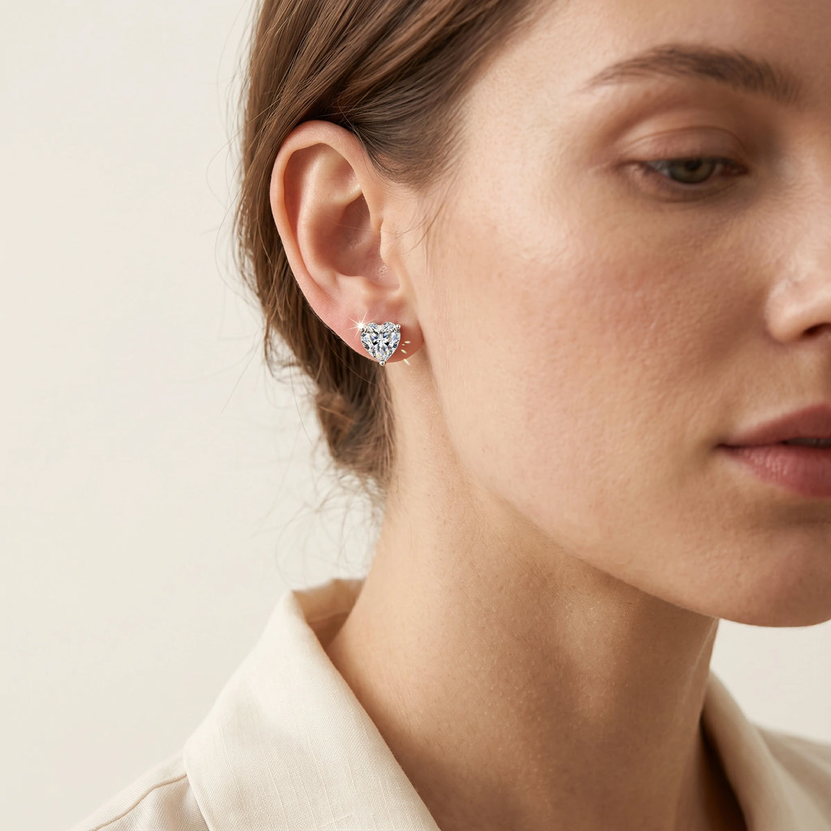 Heart Moissanite Stud Earrings — detail view 5