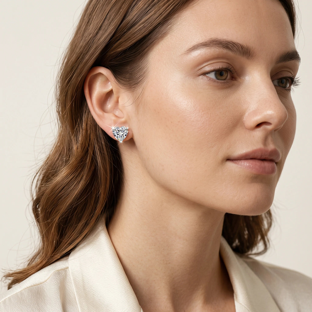 Heart Moissanite Stud Earrings — detail view 7