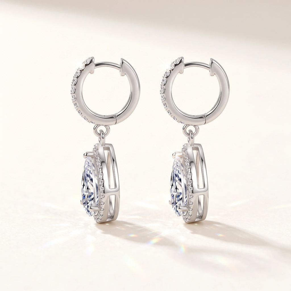 Pear Moissanite Drop Earrings — detail view 3