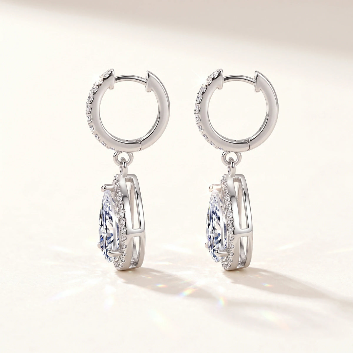Pear Moissanite Drop Earrings — detail view 3