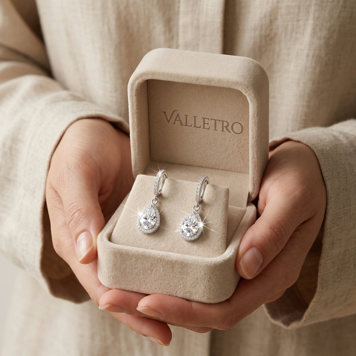 Pear Moissanite Drop Earrings — detail view 4