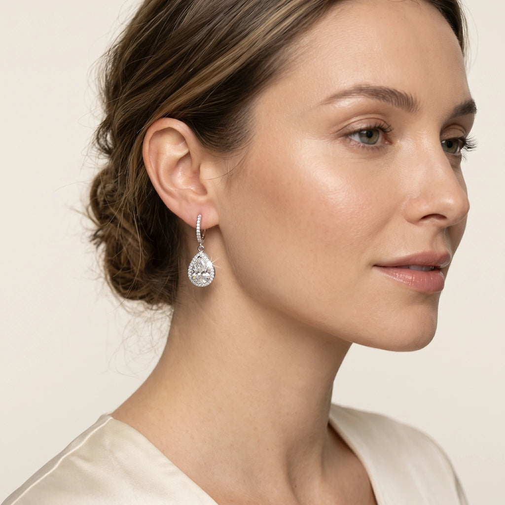 Pear Moissanite Drop Earrings — detail view 5